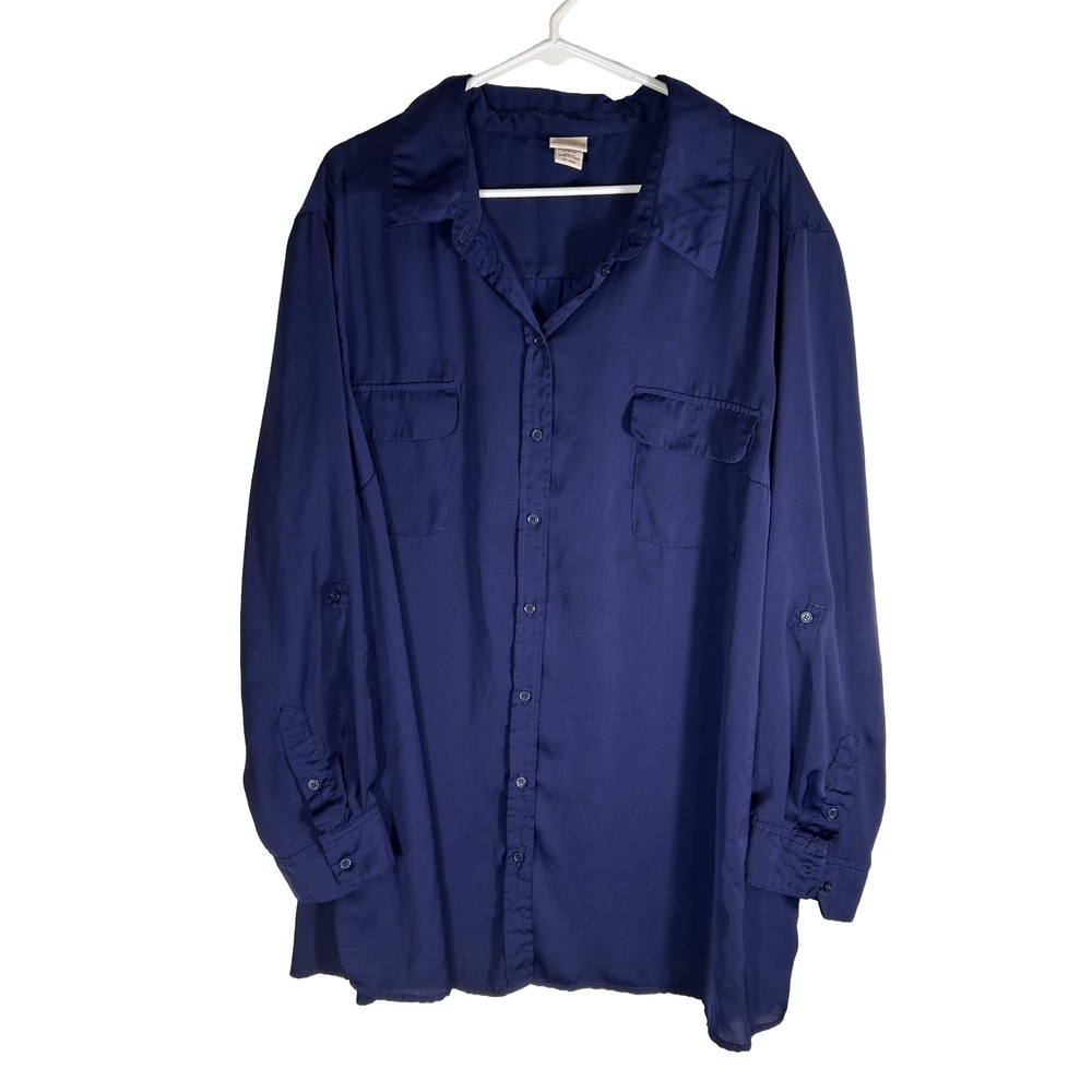 Covington Woman Purple Button Down Blouse Roll Tab Sleeve Plus Size 24-26W